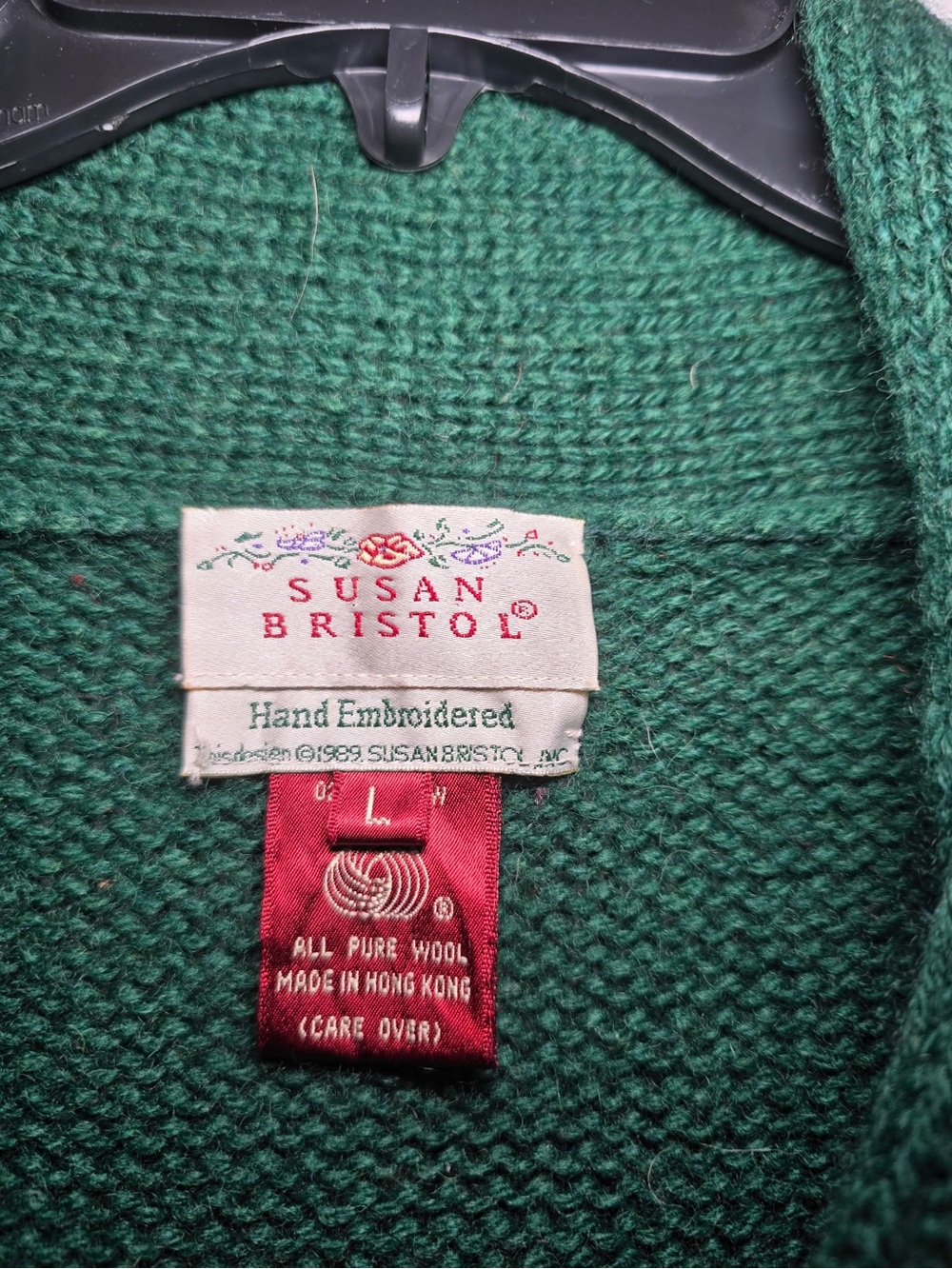 Vintage Susan Bristol Embroidered Cardigan Wool Floral Celtic Large ASO Phoebe - Picture 2 of 12
